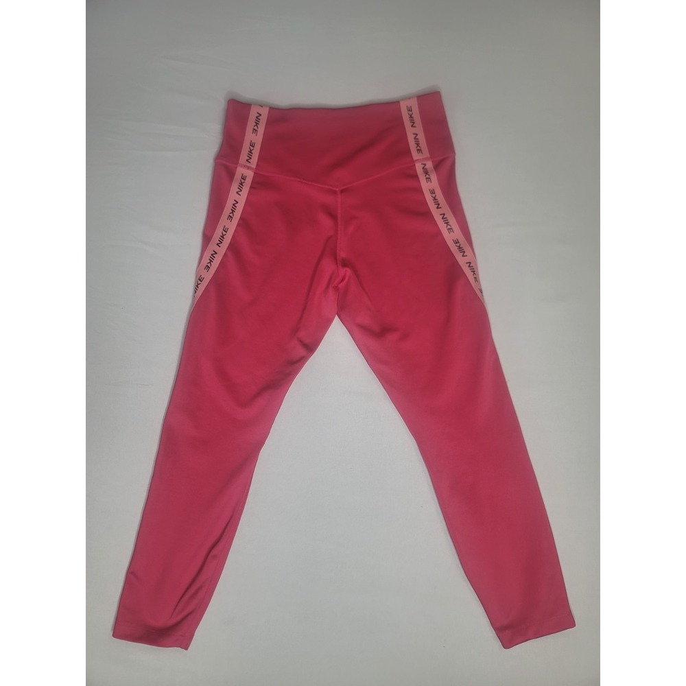 Nike One Cropped Leggings Pink Logo Tape Mid Rise Womens Medium